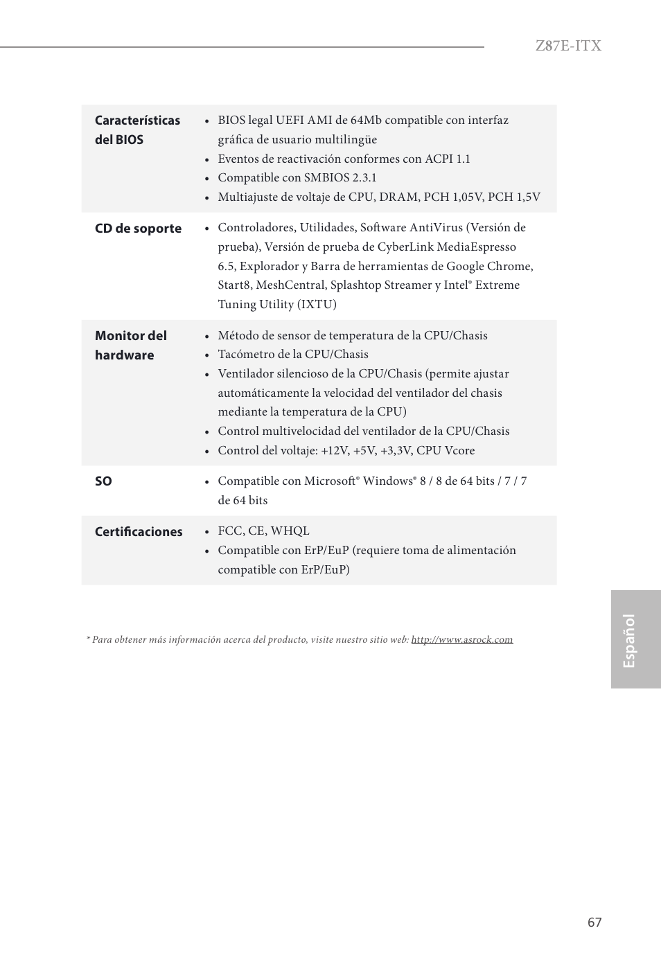 Z 8 7e-itx, Español | ASRock Z87E-ITX User Manual | Page 69 / 165