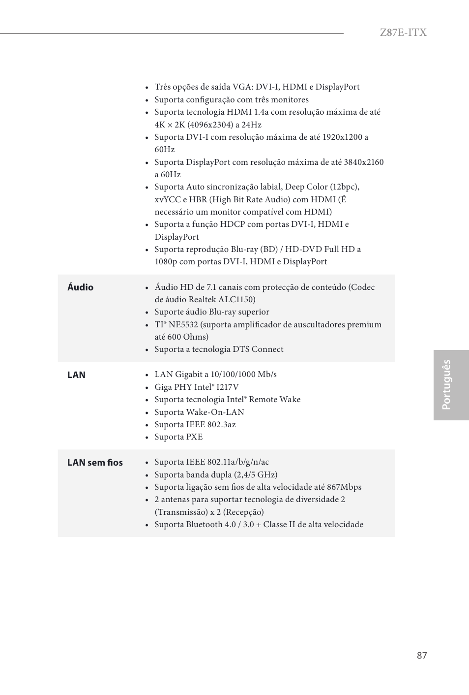 Z 8 7e-itx, Por tuguês | ASRock Z87E-ITX User Manual | Page 89 / 165