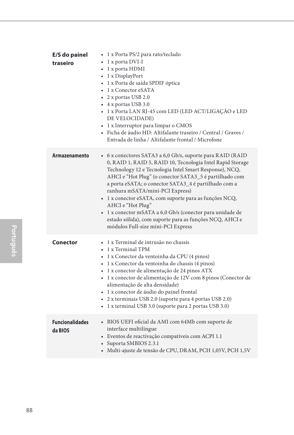 Por tuguês | ASRock Z87E-ITX User Manual | Page 90 / 165