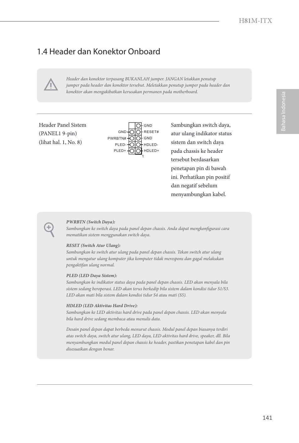 4 header dan konektor onboard, H 81 m-itx | ASRock H81M-ITX User Manual | Page 142 / 146