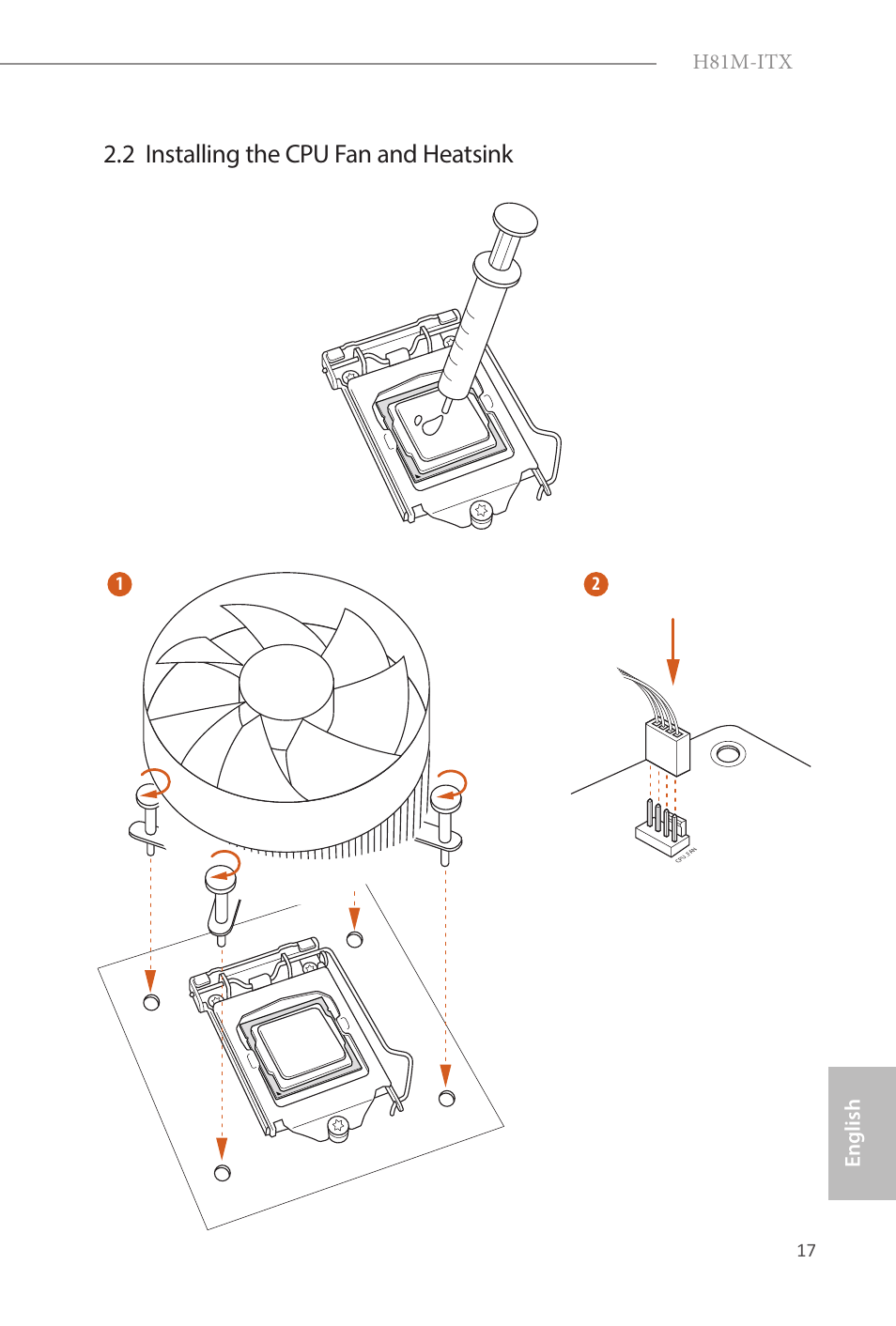 2 installing the cpu fan and heatsink, H81m-itx, English | ASRock H81M-ITX User Manual | Page 18 / 146