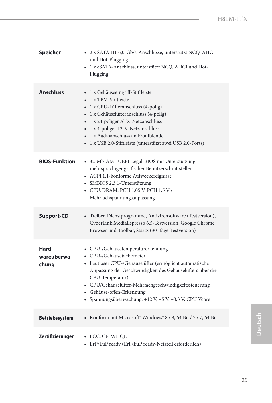 H 8 1m-itx, Deutsch | ASRock H81M-ITX User Manual | Page 30 / 146