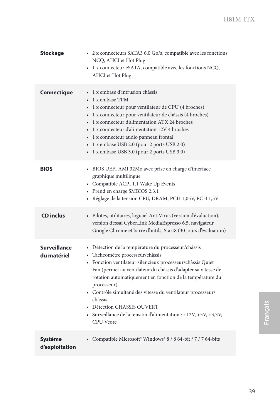 H 8 1m-itx, Fr ançais français | ASRock H81M-ITX User Manual | Page 40 / 146