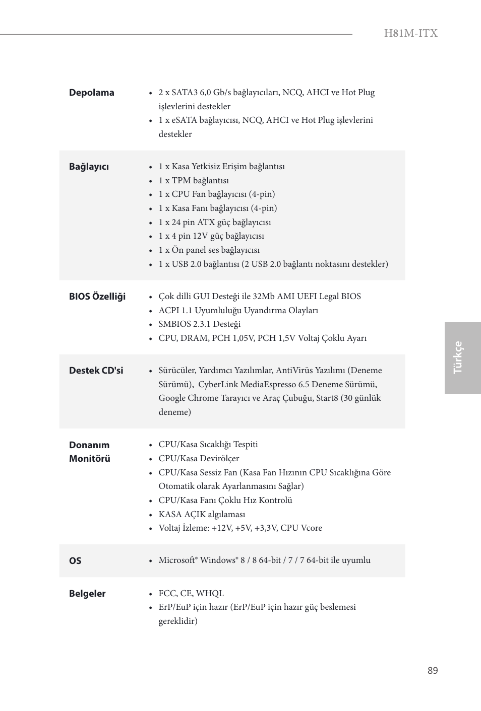 H 8 1m-itx, Türk çe | ASRock H81M-ITX User Manual | Page 90 / 146