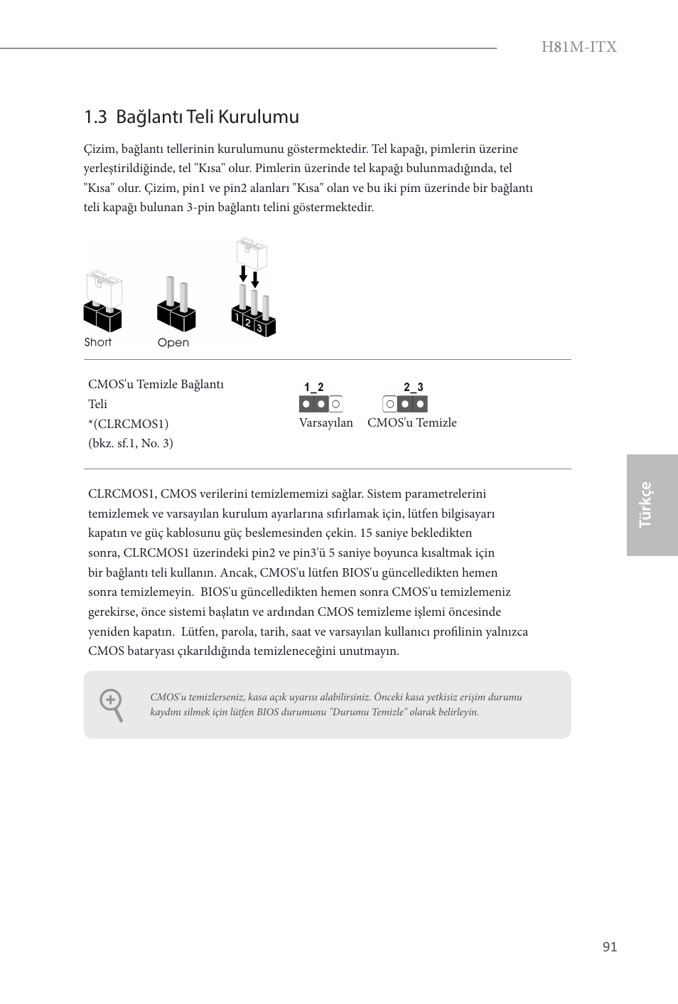 3 bağlantı teli kurulumu | ASRock H81M-ITX User Manual | Page 92 / 146