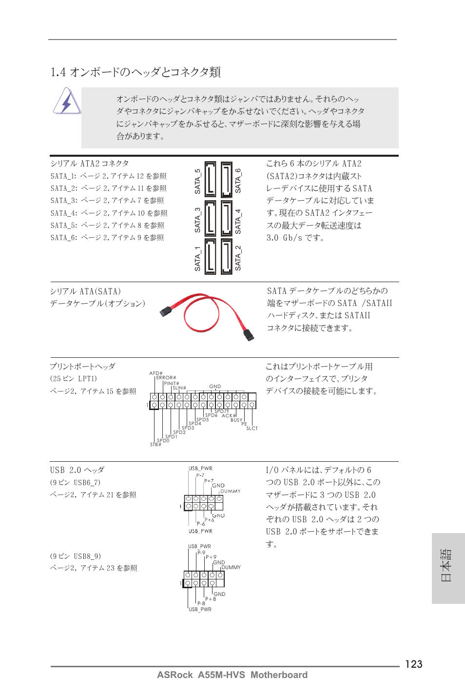 4 オンボードのヘッダとコネクタ類, Asrock a55m-hvs motherboard | ASRock A55M-HVS User Manual | Page 123 / 162