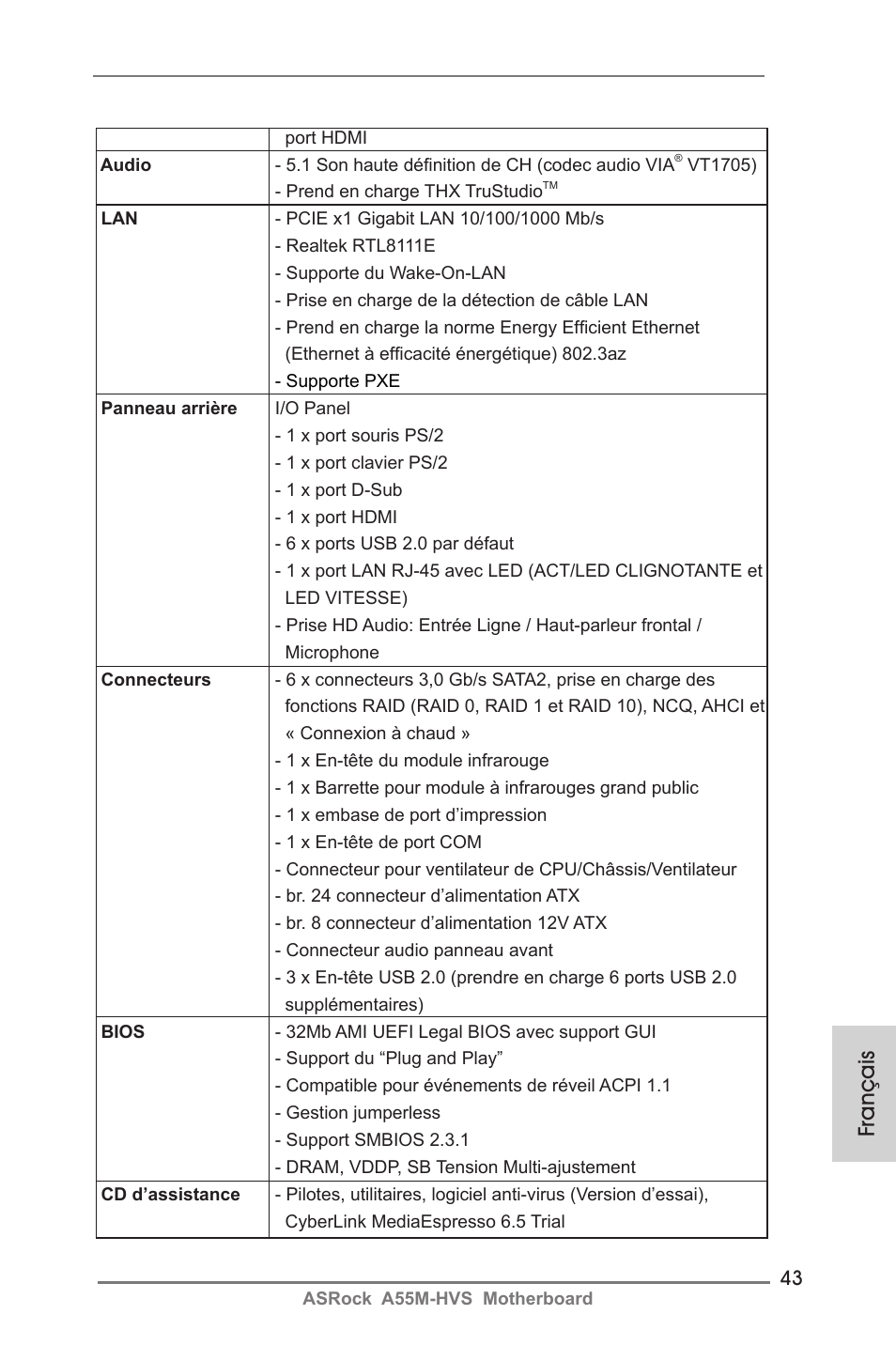 Français | ASRock A55M-HVS User Manual | Page 43 / 162