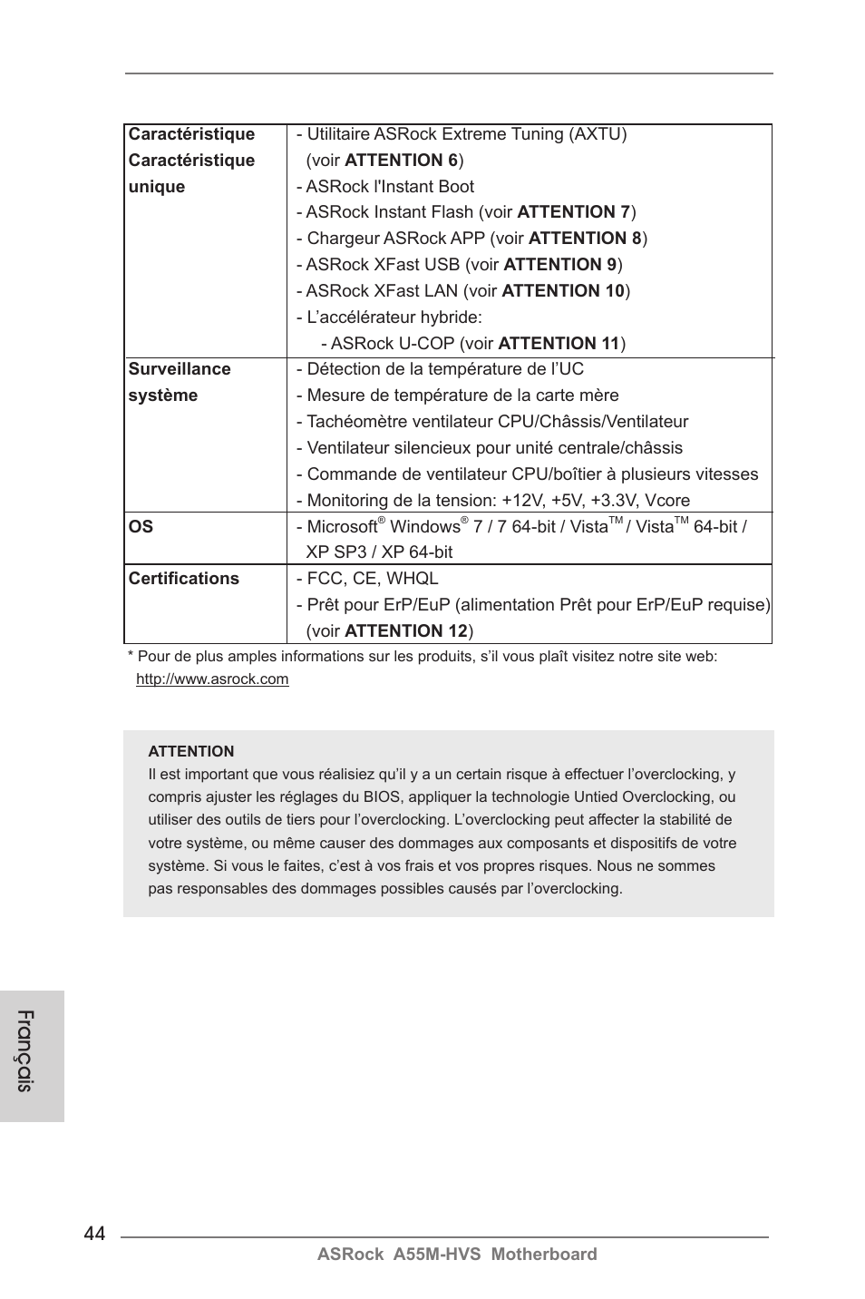 Français | ASRock A55M-HVS User Manual | Page 44 / 162