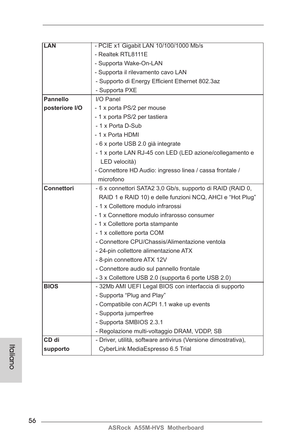 Italiano | ASRock A55M-HVS User Manual | Page 56 / 162