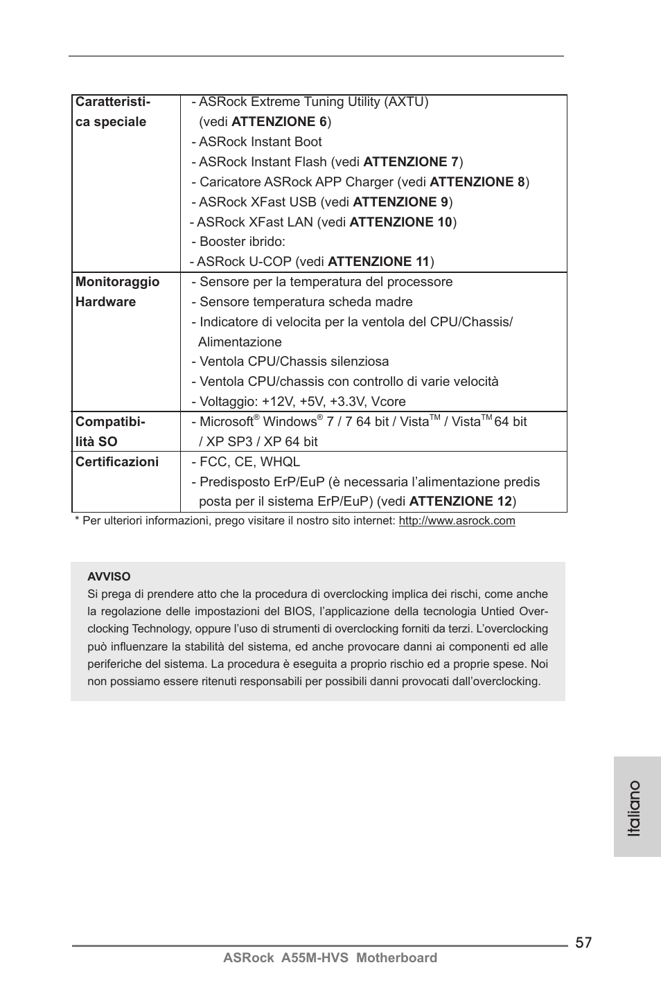 Italiano | ASRock A55M-HVS User Manual | Page 57 / 162