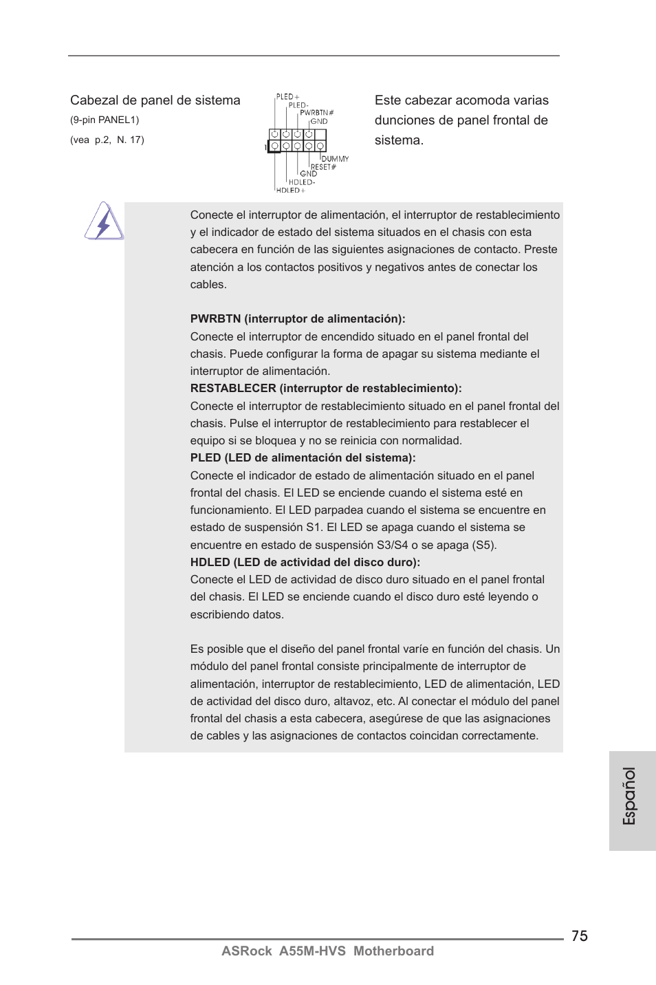 Español | ASRock A55M-HVS User Manual | Page 75 / 162
