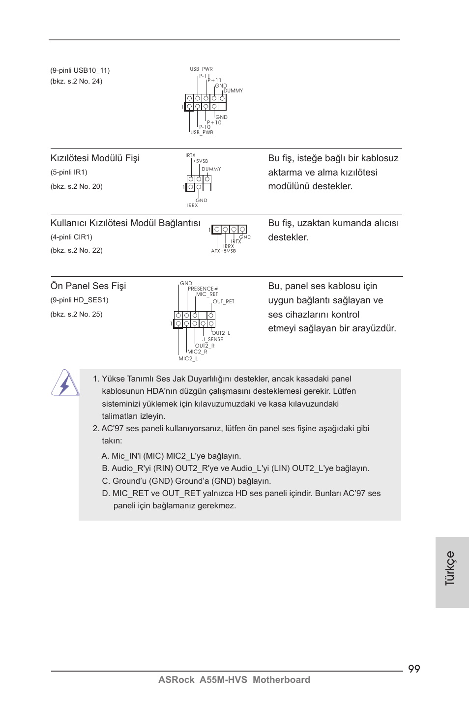 Türkçe, Aktarma ve alma kızılötesi, Uygun bağlantı sağlayan ve | Destekler | ASRock A55M-HVS User Manual | Page 99 / 162