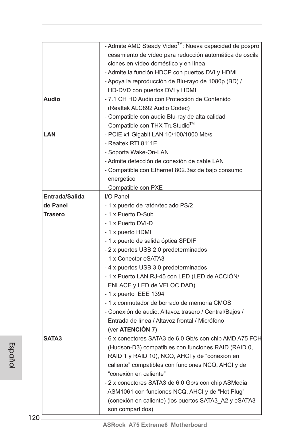 Español | ASRock A75 Extreme6 User Manual | Page 120 / 286