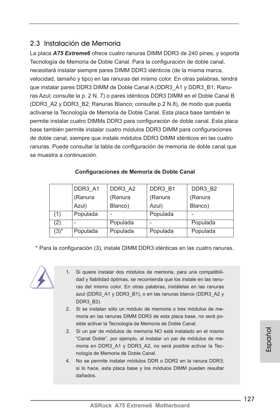 Español | ASRock A75 Extreme6 User Manual | Page 127 / 286