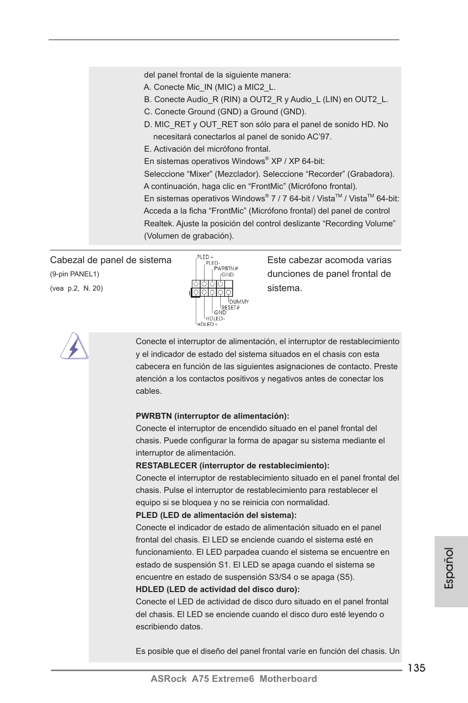 Español | ASRock A75 Extreme6 User Manual | Page 135 / 286