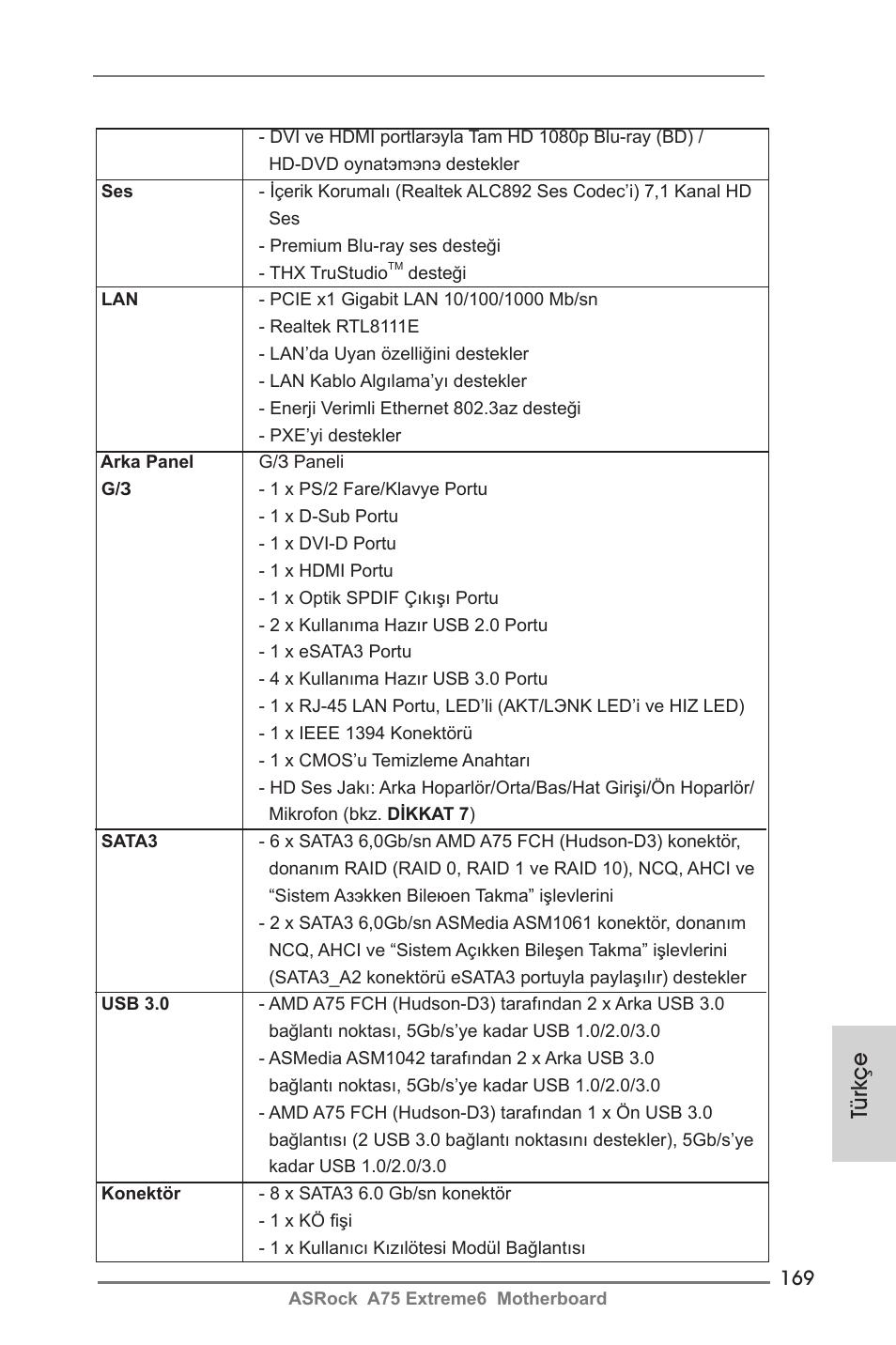 Türkçe | ASRock A75 Extreme6 User Manual | Page 169 / 286