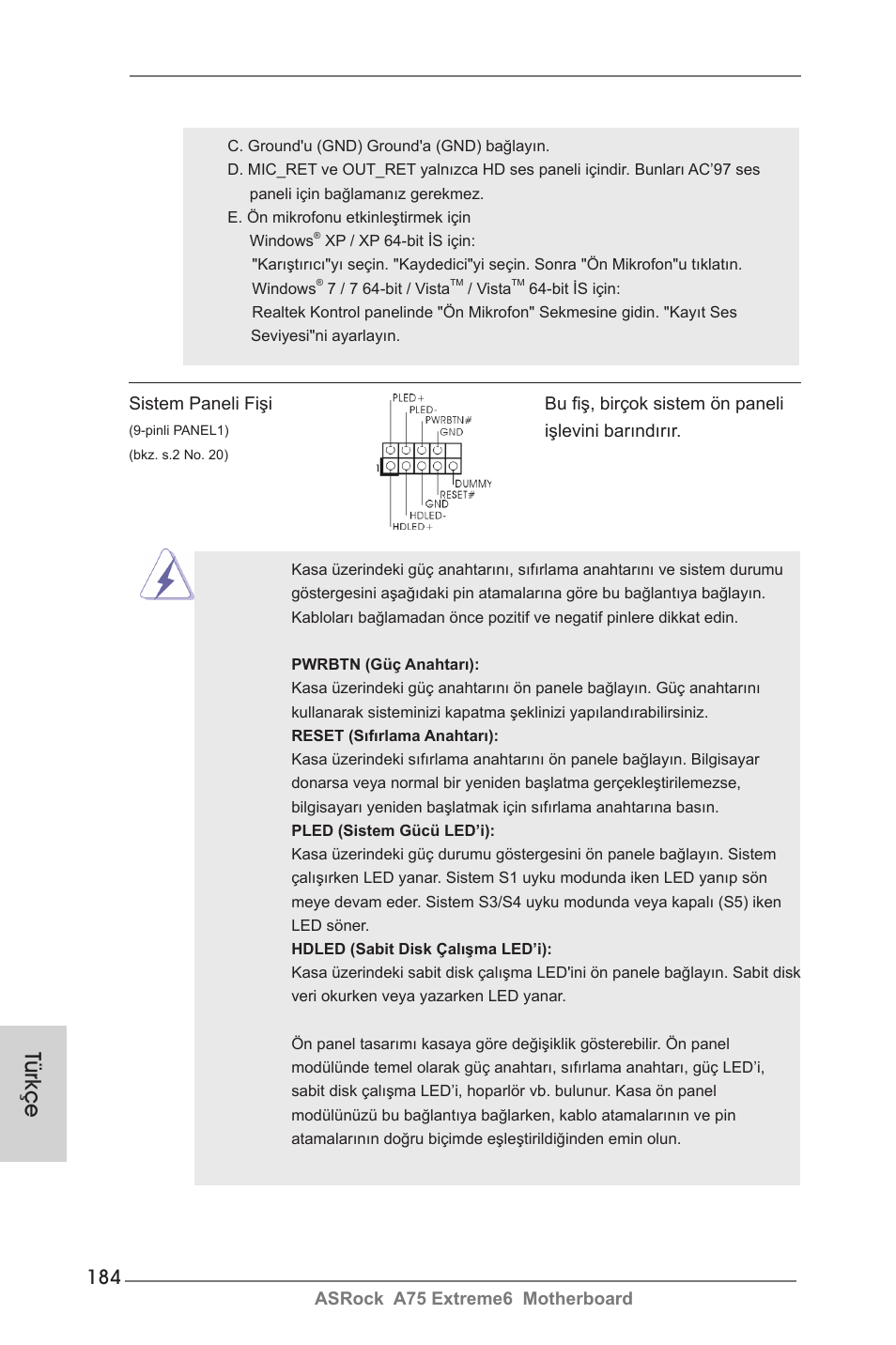 Türkçe | ASRock A75 Extreme6 User Manual | Page 184 / 286