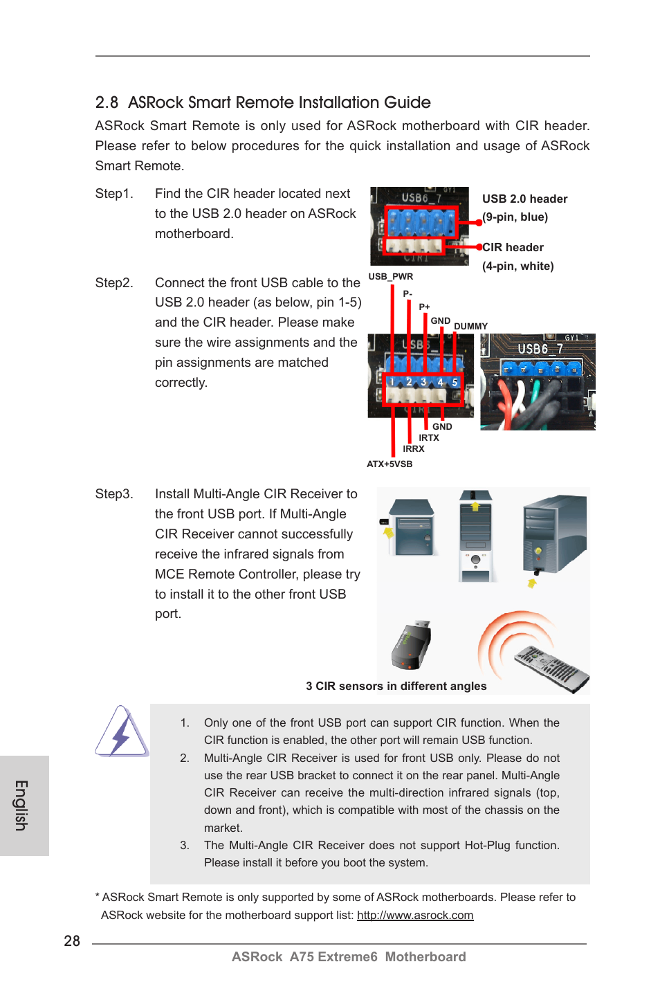 8 asrock smart remote installation guide, English | ASRock A75 Extreme6 User Manual | Page 28 / 286