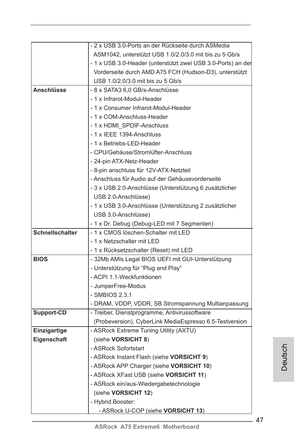 Deutsch | ASRock A75 Extreme6 User Manual | Page 47 / 286