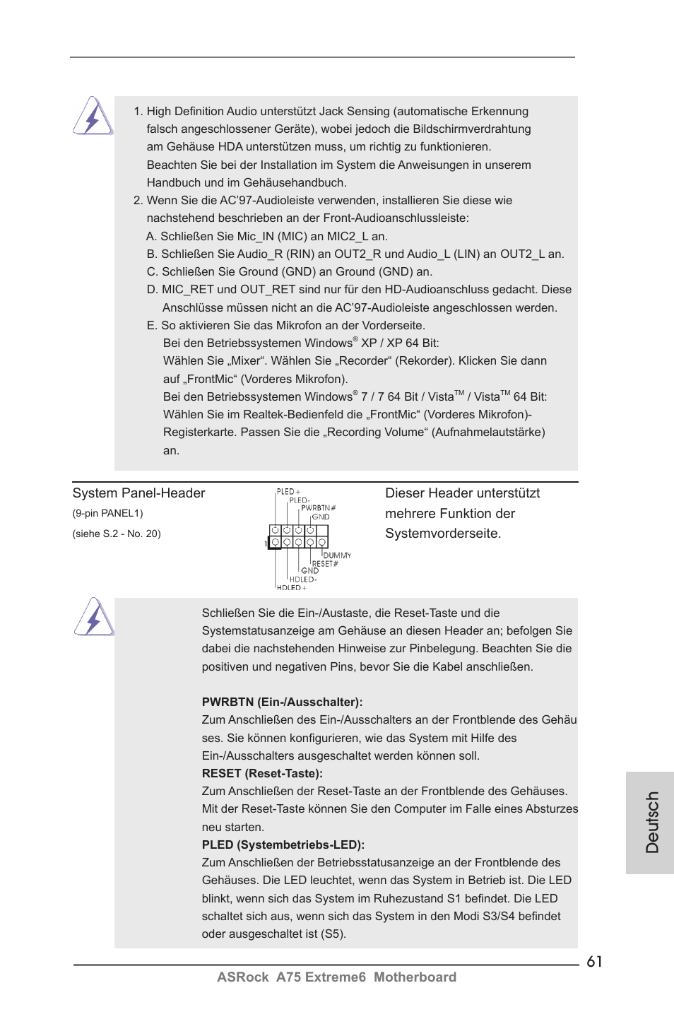 Deutsch | ASRock A75 Extreme6 User Manual | Page 61 / 286