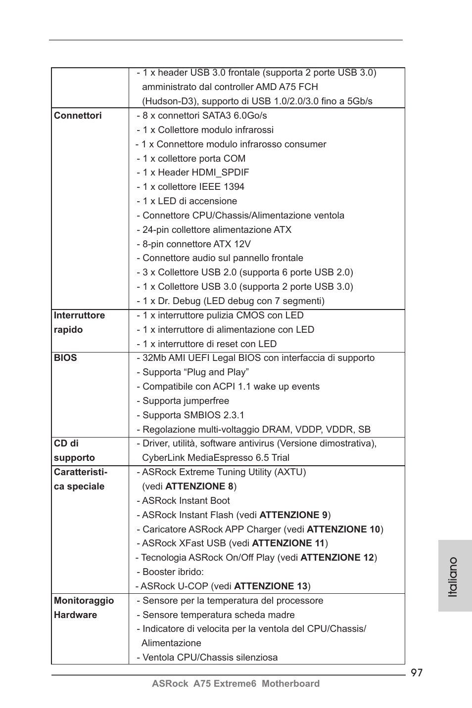 Italiano | ASRock A75 Extreme6 User Manual | Page 97 / 286