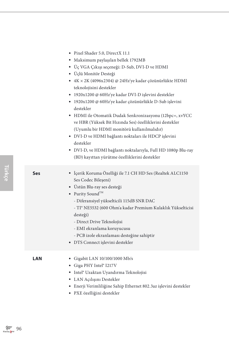 Türk çe | ASRock Fatal1ty H87 Performance User Manual | Page 100 / 165