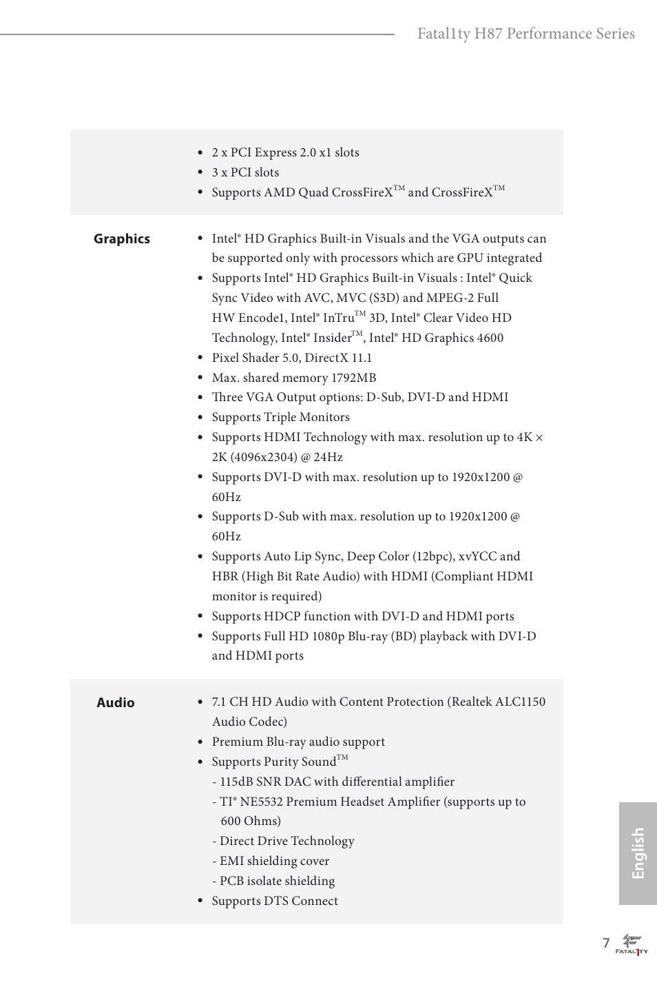 Fatal1ty h87 performance series, English | ASRock Fatal1ty H87 Performance User Manual | Page 11 / 165