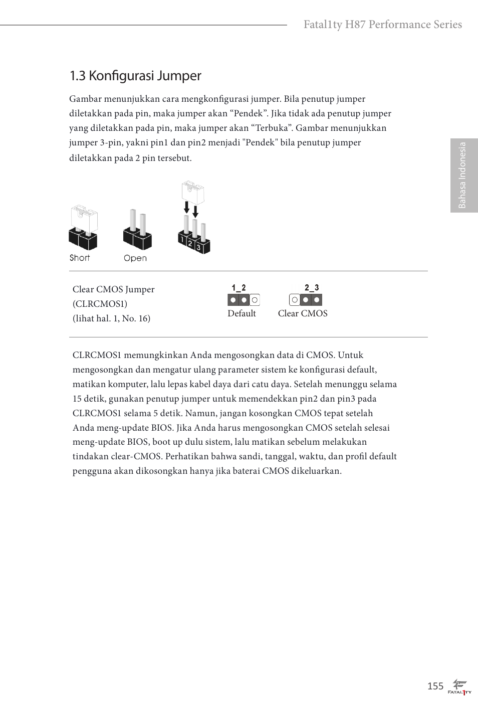 3 konfigurasi jumper | ASRock Fatal1ty H87 Performance User Manual | Page 159 / 165