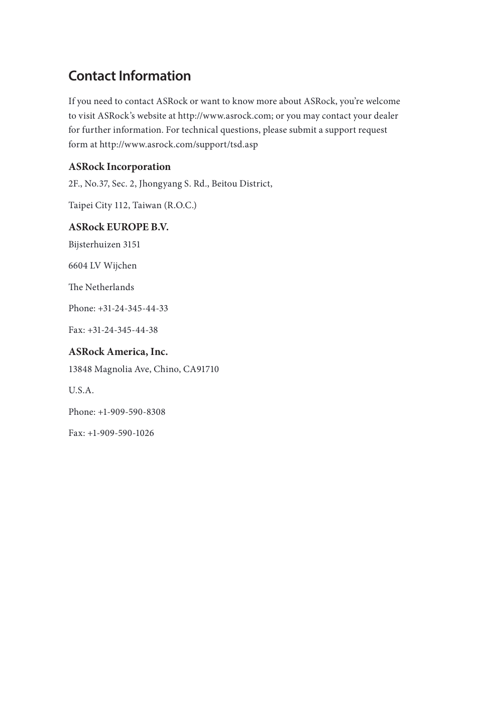 Contact information | ASRock Fatal1ty H87 Performance User Manual | Page 165 / 165