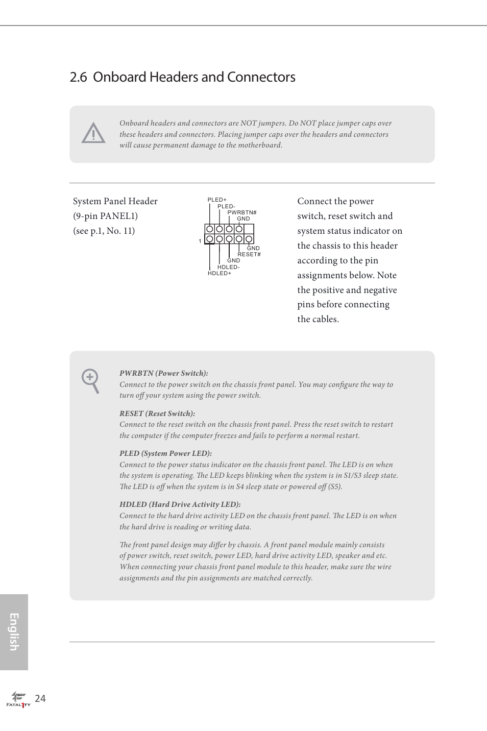 6 onboard headers and connectors, English | ASRock Fatal1ty H87 Performance User Manual | Page 28 / 165