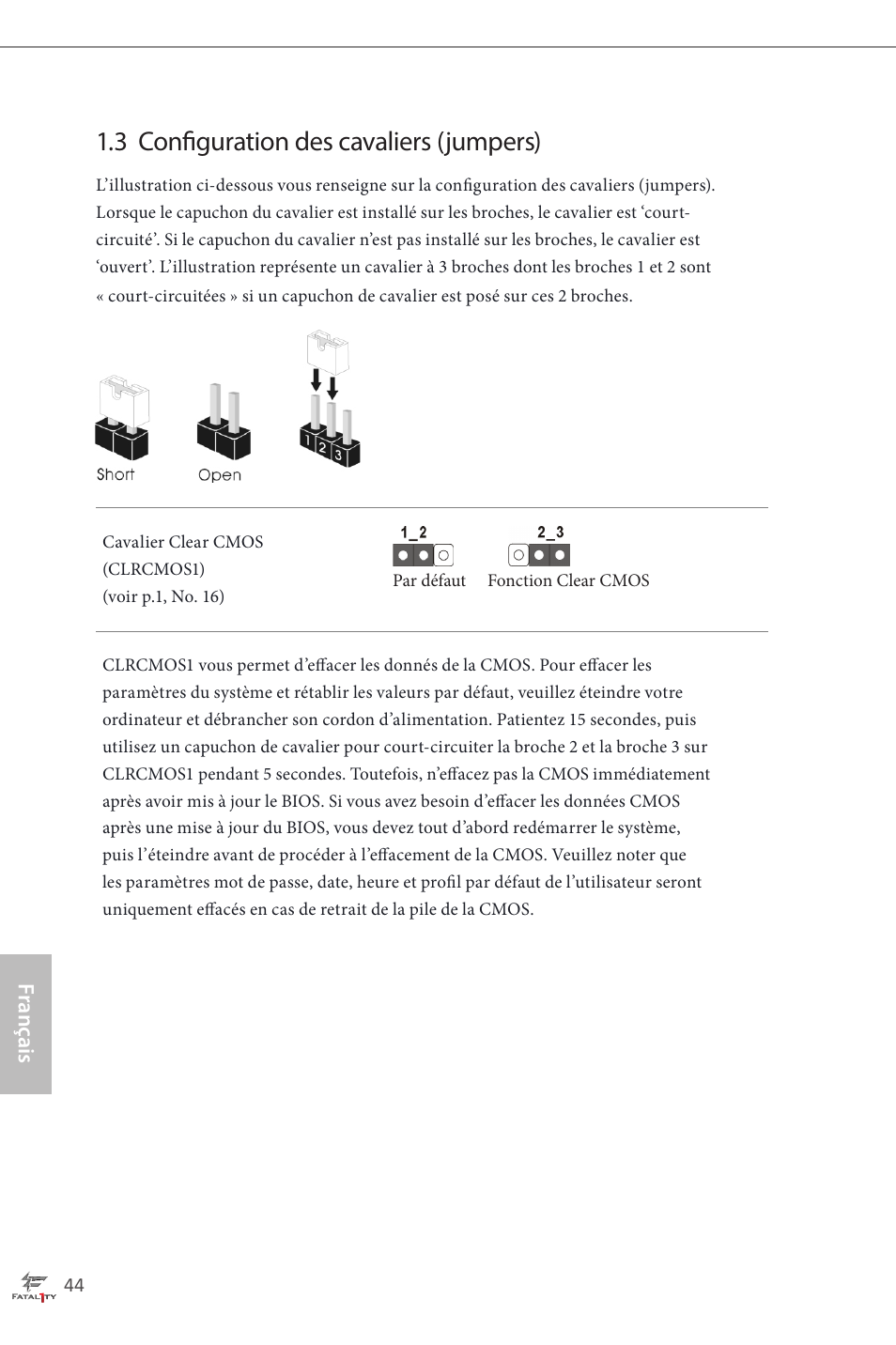 3 configuration des cavaliers (jumpers) | ASRock Fatal1ty H87 Performance User Manual | Page 48 / 165