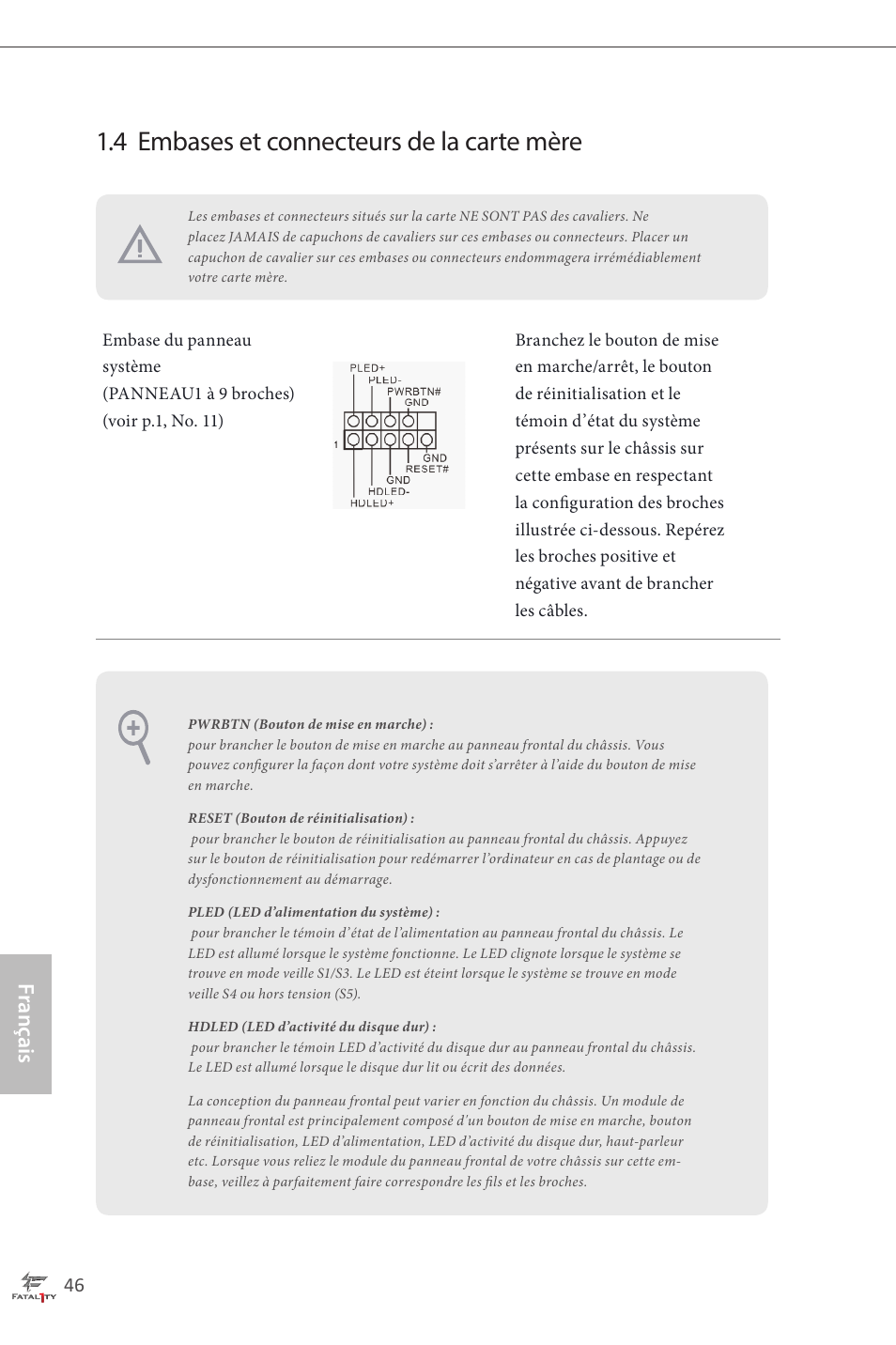 4 embases et connecteurs de la carte mère, Français | ASRock Fatal1ty H87 Performance User Manual | Page 50 / 165