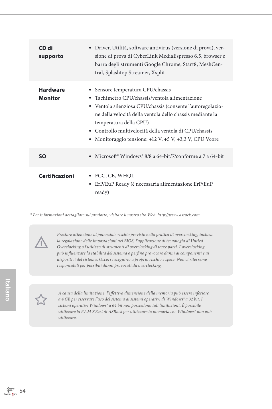 Italiano | ASRock Fatal1ty H87 Performance User Manual | Page 58 / 165