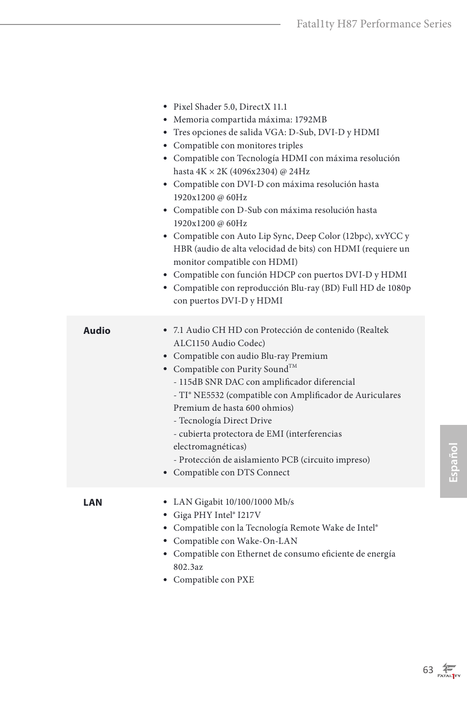 Español fatal1ty h87 performance series | ASRock Fatal1ty H87 Performance User Manual | Page 67 / 165