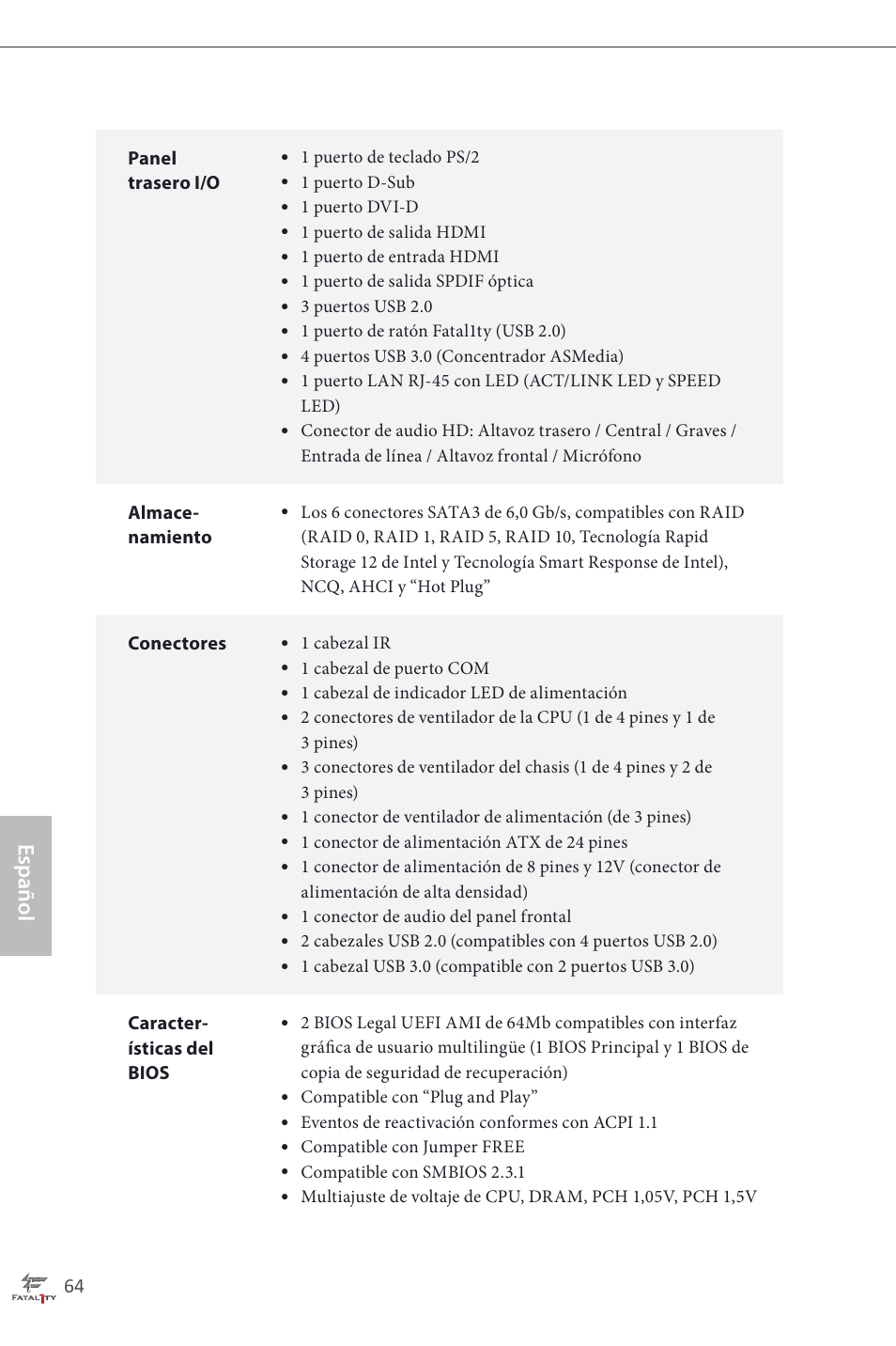 Español | ASRock Fatal1ty H87 Performance User Manual | Page 68 / 165