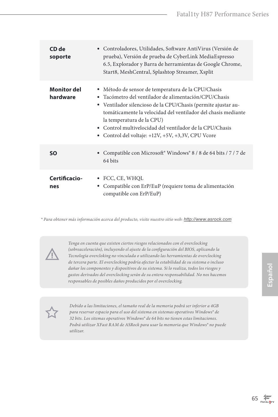 Español fatal1ty h87 performance series | ASRock Fatal1ty H87 Performance User Manual | Page 69 / 165