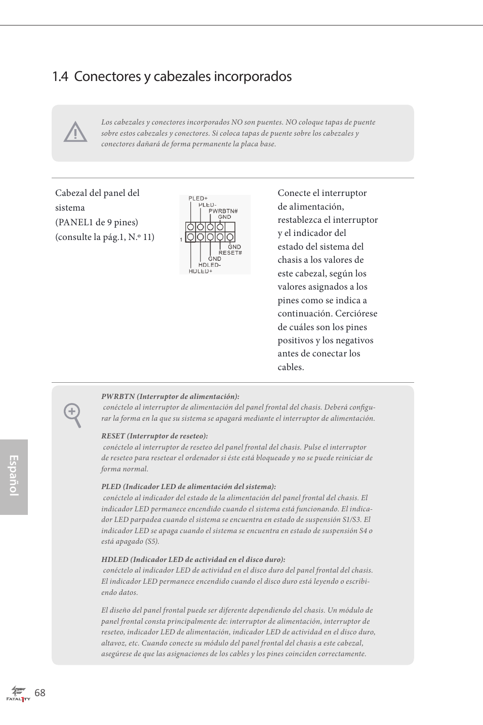 4 conectores y cabezales incorporados, Español | ASRock Fatal1ty H87 Performance User Manual | Page 72 / 165