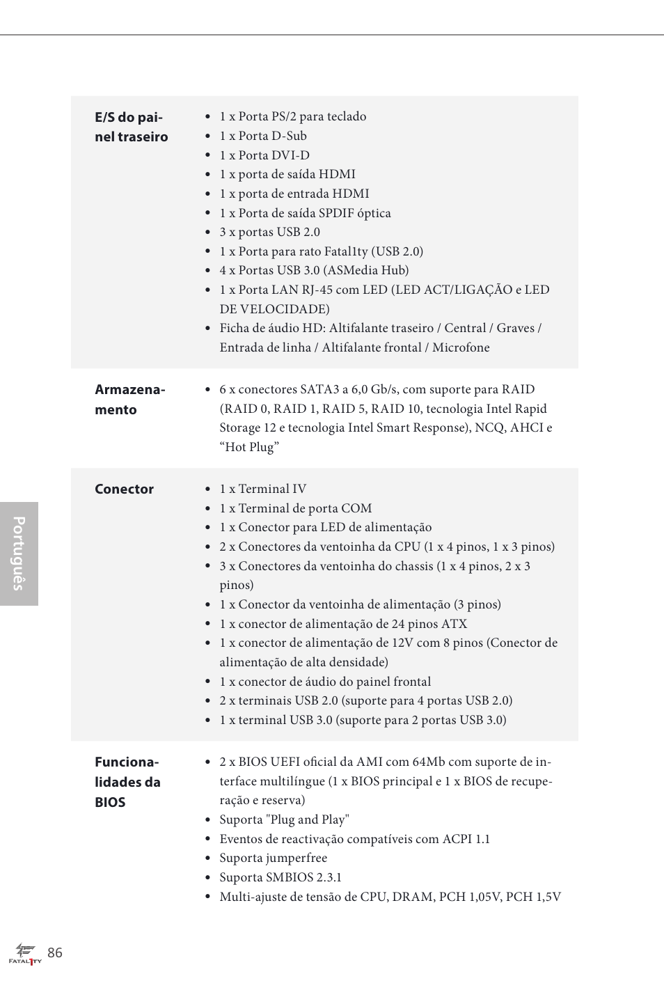 Por tuguês | ASRock Fatal1ty H87 Performance User Manual | Page 90 / 165