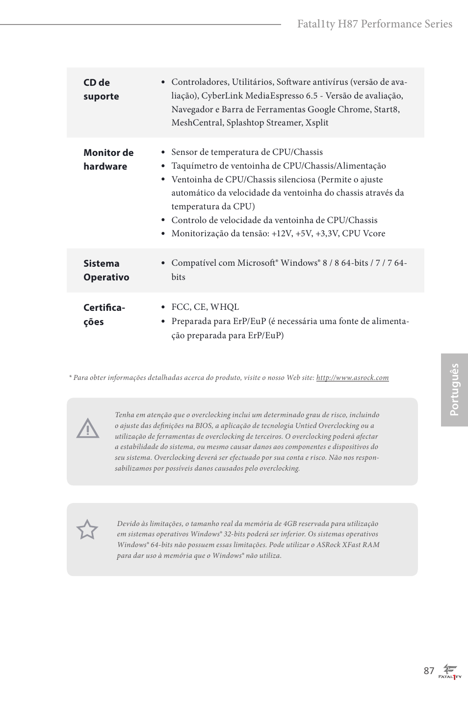 Por tuguês fatal1ty h87 performance series | ASRock Fatal1ty H87 Performance User Manual | Page 91 / 165
