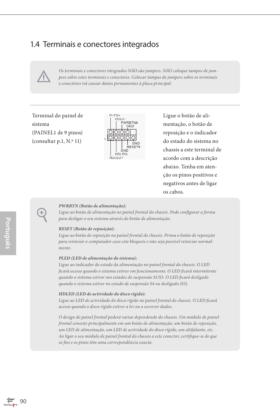4 terminais e conectores integrados, Por tuguês | ASRock Fatal1ty H87 Performance User Manual | Page 94 / 165
