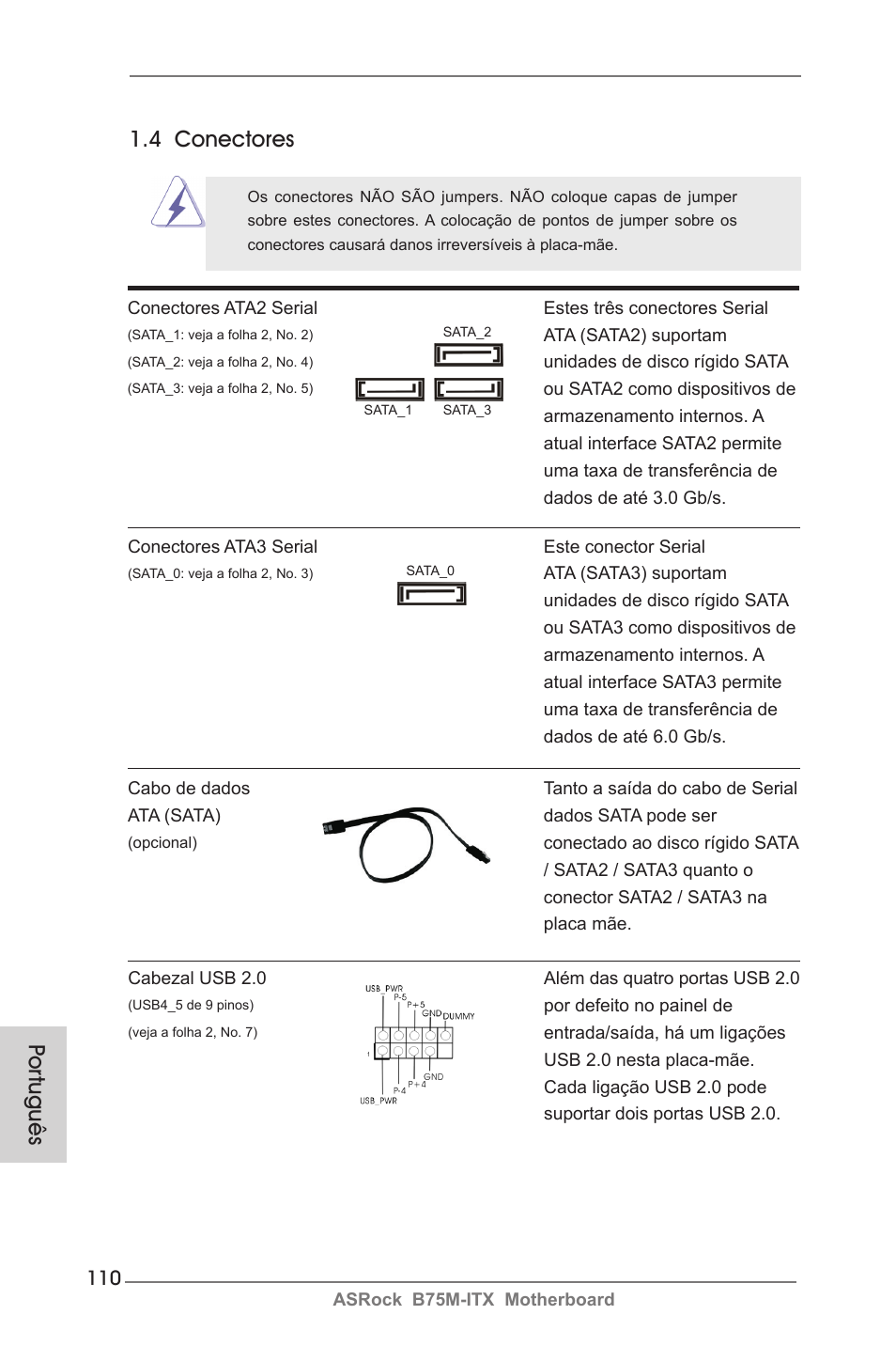 4 conectores, Por tuguês | ASRock B75M-ITX User Manual | Page 110 / 186