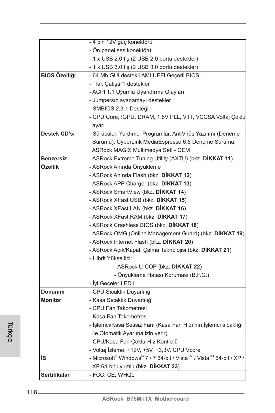 Türkçe | ASRock B75M-ITX User Manual | Page 118 / 186
