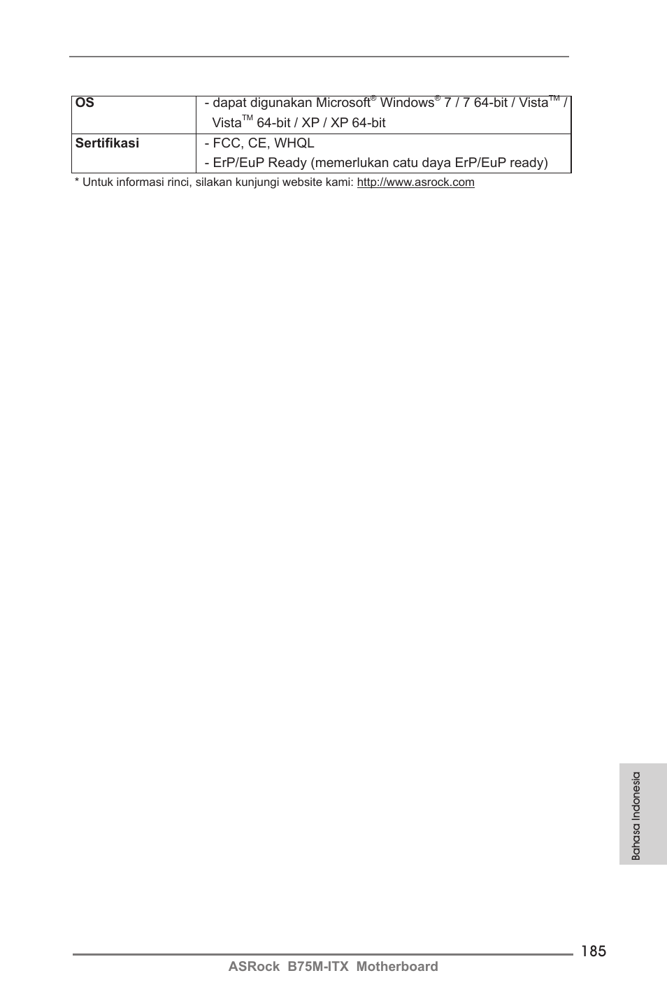 ASRock B75M-ITX User Manual | Page 185 / 186