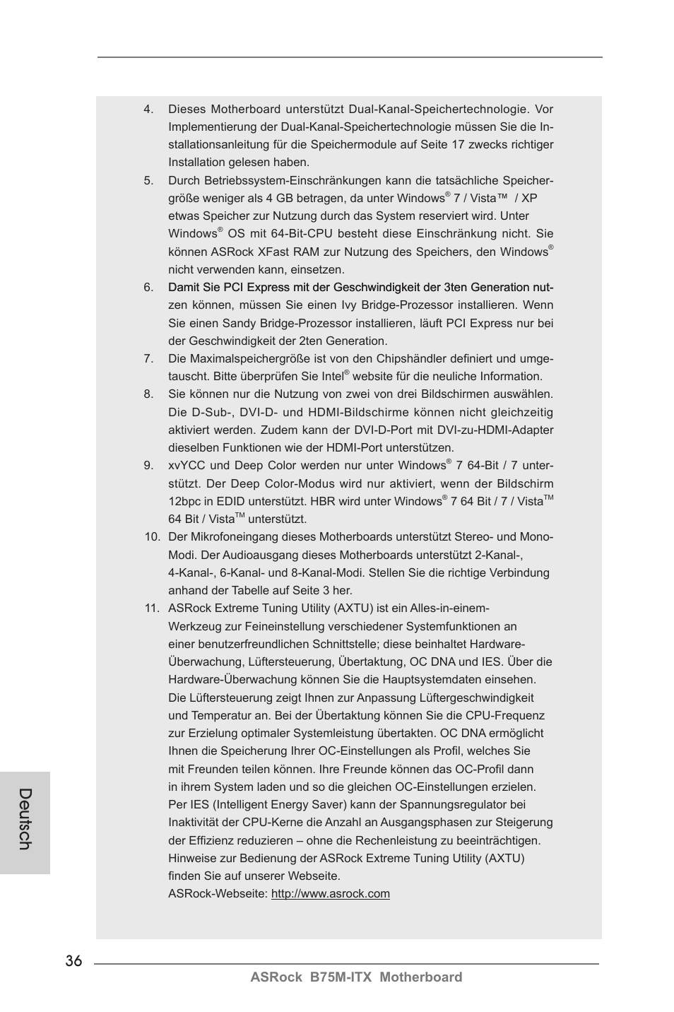 Deutsch, Asrock b75m-itx motherboard | ASRock B75M-ITX User Manual | Page 36 / 186