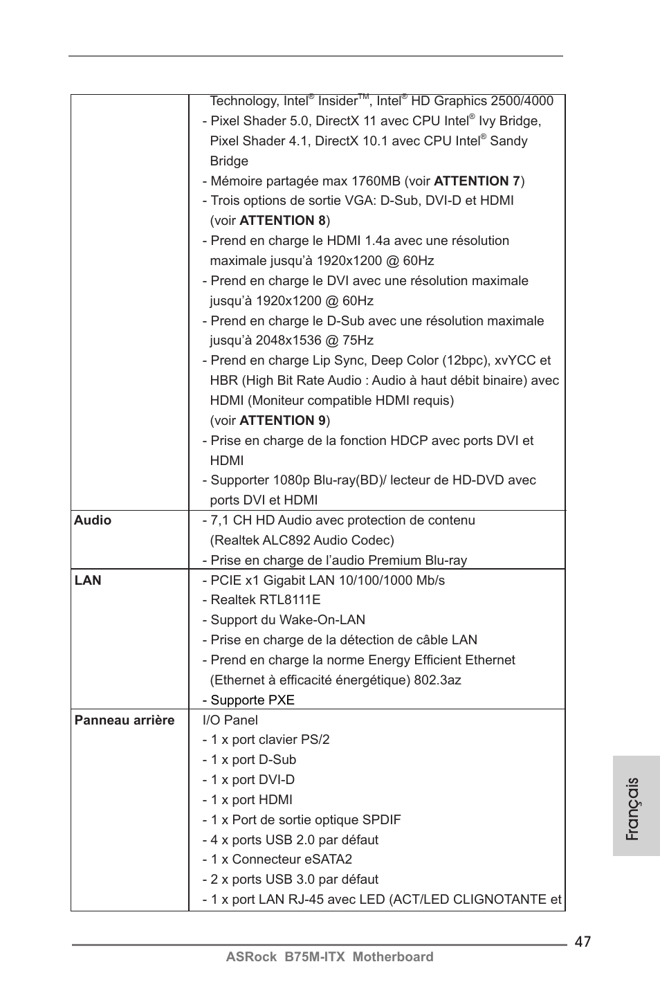 Français | ASRock B75M-ITX User Manual | Page 47 / 186