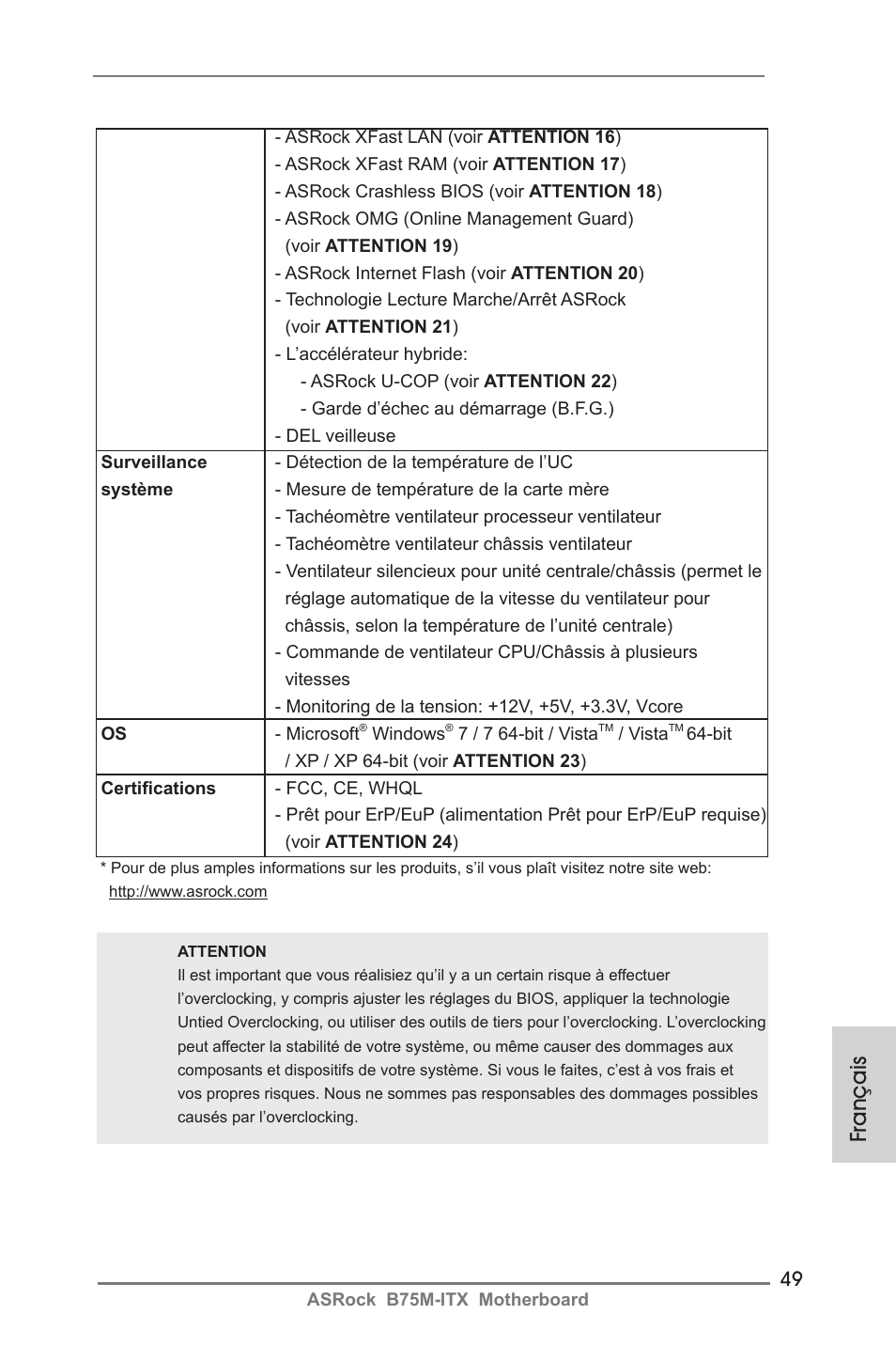 Français | ASRock B75M-ITX User Manual | Page 49 / 186