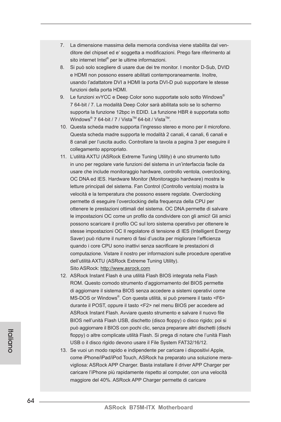 Italiano, Asrock b75m-itx motherboard | ASRock B75M-ITX User Manual | Page 64 / 186