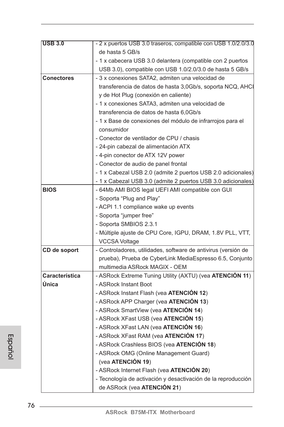 Español | ASRock B75M-ITX User Manual | Page 76 / 186