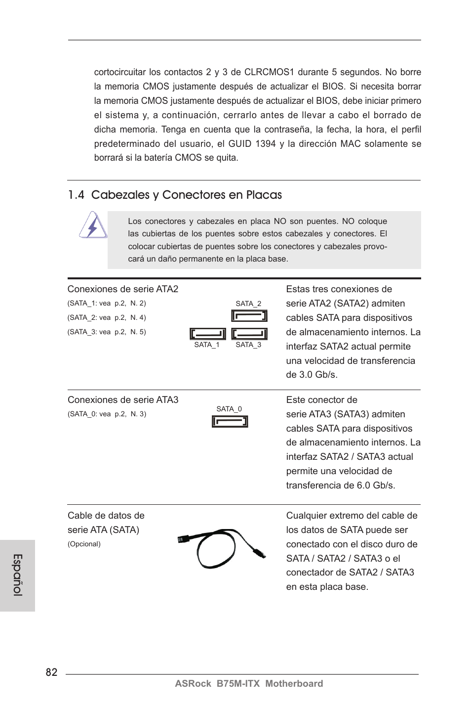 Español 1.4 cabezales y conectores en placas | ASRock B75M-ITX User Manual | Page 82 / 186