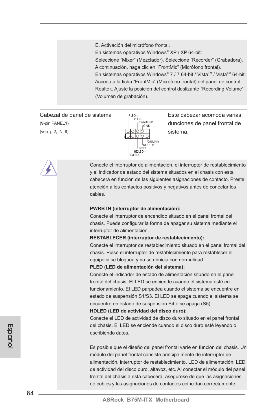 Español | ASRock B75M-ITX User Manual | Page 84 / 186